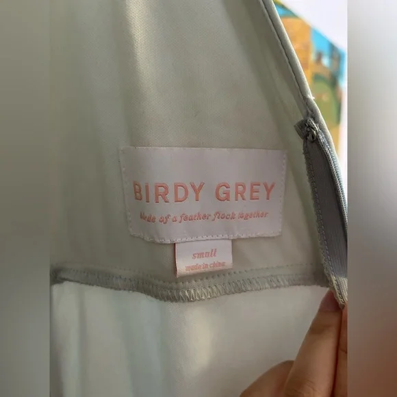 Birdy grey dove grey bridesmaid dress with fluttery cap sleeves (hemmed to ~5’4) - Picture 6 of 7